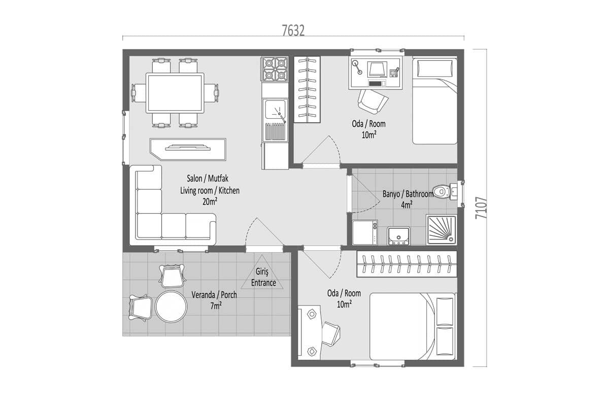51 m² Prefabrik Ev 1+1