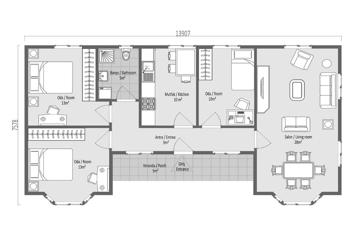 96 m² Prefabrik Ev 3+1