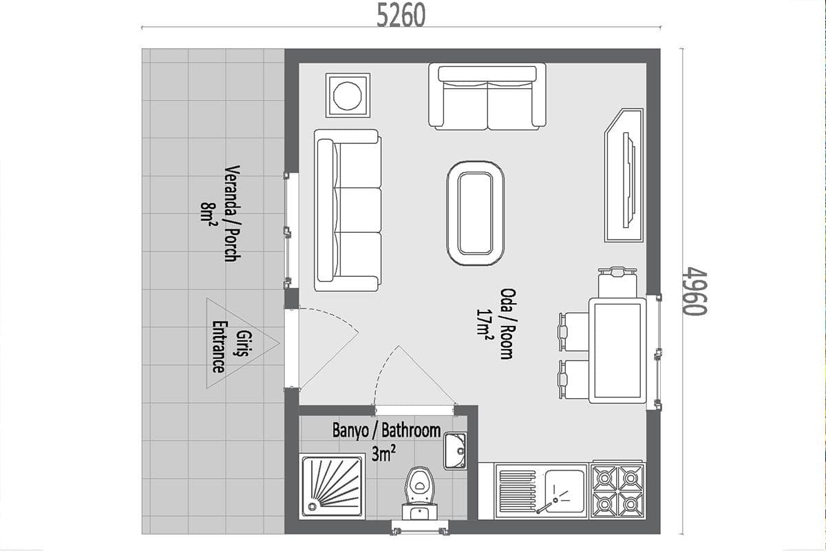 28 m² Çelik Ev 1+0
