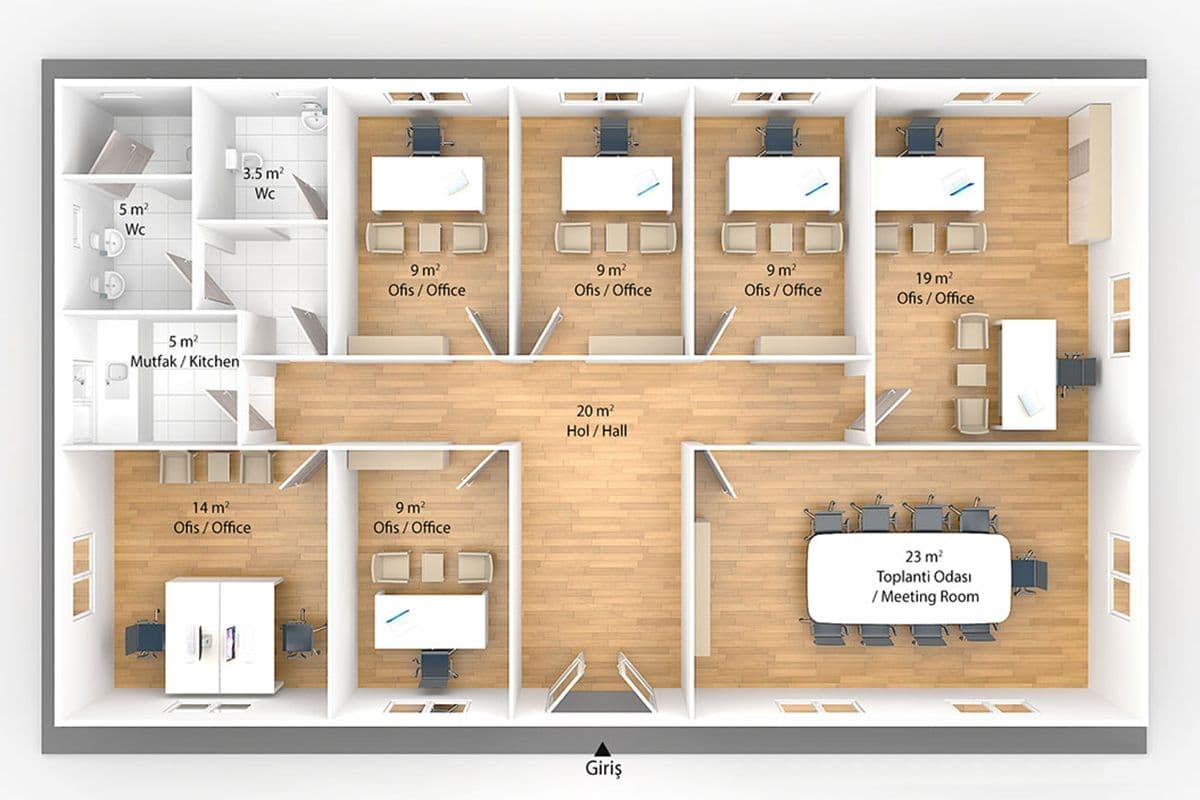 136 m² Prefabrik Ofis