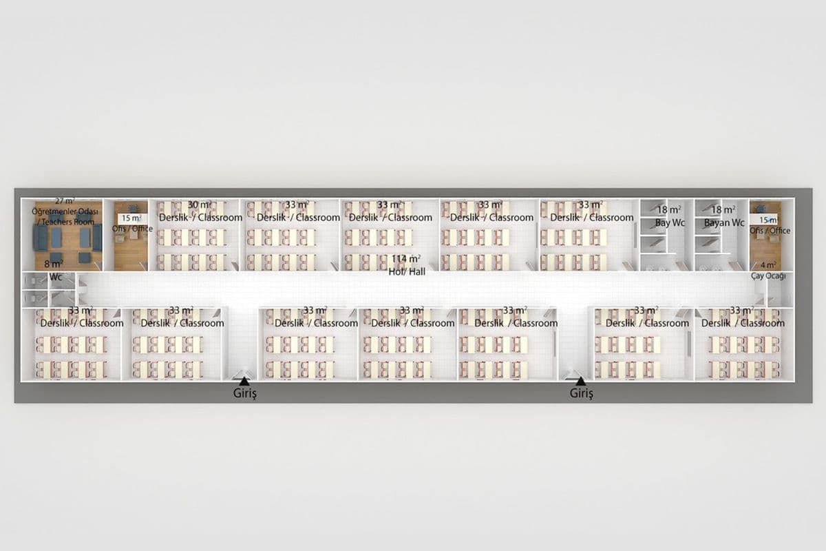 681 m² Prefabrik Okul